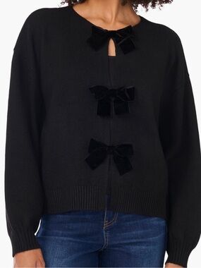 CeCe velvet Bow Cardigan open front oversized coquette size large NWT